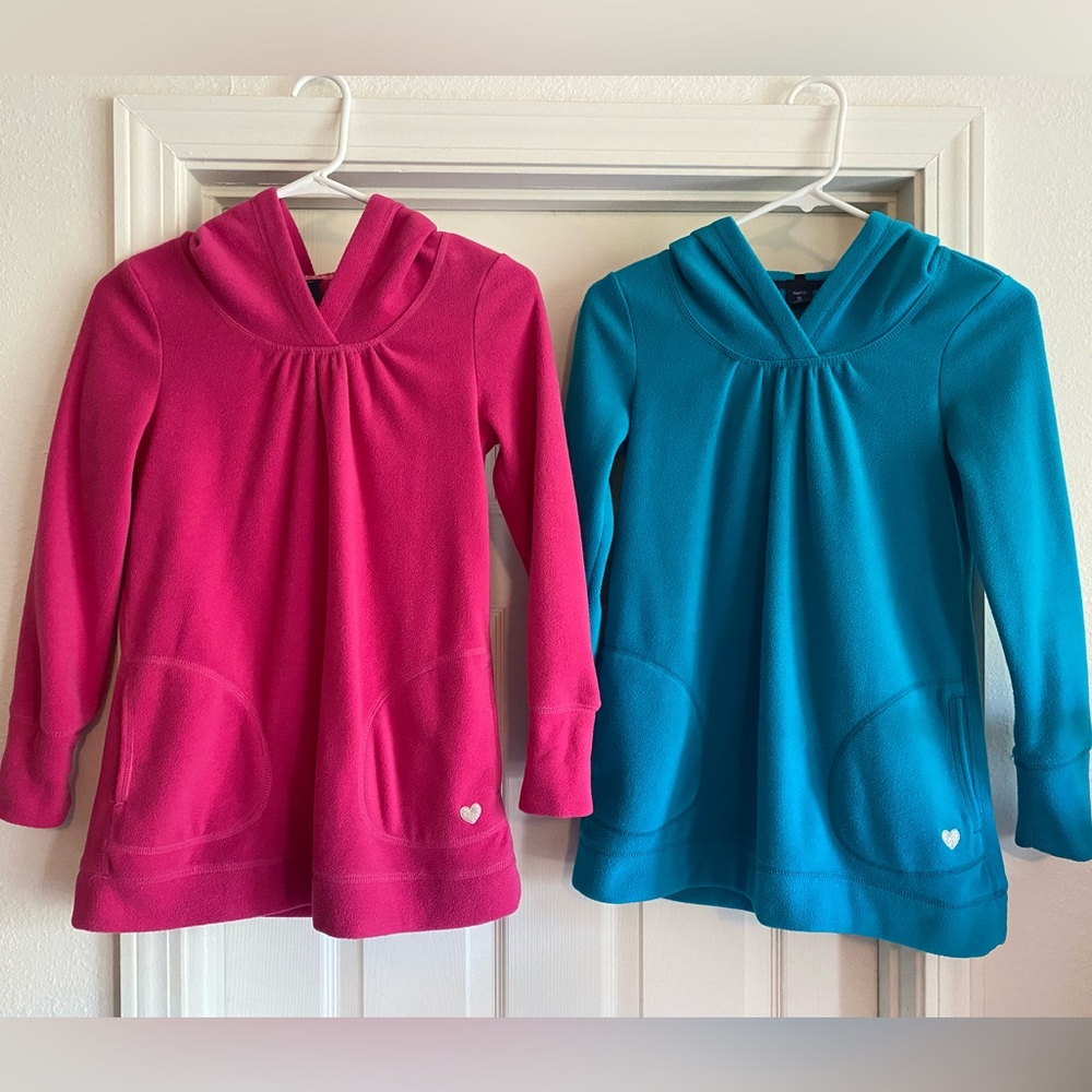 GapKids Girl’s XL 12 Fleece Tunic Pullover Hoodie Pockets Pink / Turquoise